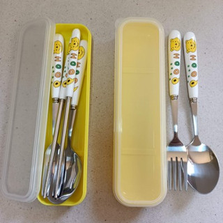 flatware ชุด เซ็ต ช้อน ส้อม สแตนเลส 304 พร้อมกล่องพกพา ขนาดเด็กโต ผู้ใหญ่ ลาย หมีพูห์ pooh