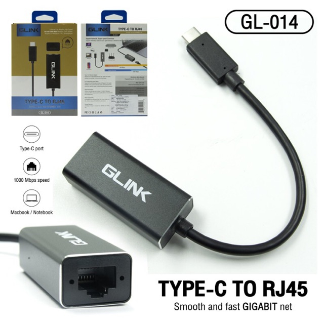 Glink GL-041C Converter Type-C To Lan/RJ-45/แปลง USB Type-C เป็น Lan 1000Mbps