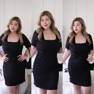 Zara Dress 🪩🖤✨ ชุดเดรสคอเหลี่ยม แขนสั้น เย็บเข้ารูปช่วงเอวสาวอวบ