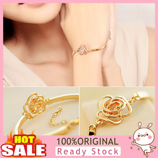 [B_398] Women Golden Flower Crystal Bangle Cuff Chain Chic Jewelry Present