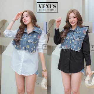 📌Shirt Jeans เสื้อเชิ๊ตแขนยาวแต่งผ้ายีนเนื้อดี สกีนลาย