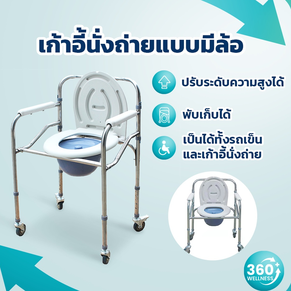 [360wellness อุปกรณ์*เพื่อผู้สูงอายุ*] เก้าอี้นั่งถ่าย มีล้อ สุขาเคลื่อนที่  นั่งถ่ายผู้สูงอายุ เก้าอี้อาบน้ำ