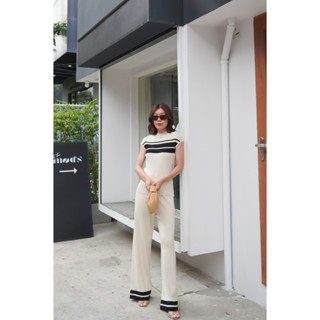 colourblockmatter - 386 Striped High Neck Knit Top + High Waist Straight Pants