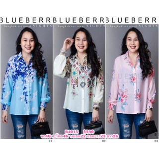 (อก46) B4015 BLUEBERRY NIGHTS เสื้อเชิ้ต แขนยาว พิมพ์ลาย ผ้าโพลีเอสเตอร์ผสมชีฟอง พิมพ์ลายทั้งตัวสวยคมชัดเกรดพรีเมียม