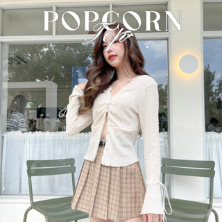 Choosedress A1890 Popcorn Top เสื้อยืดแขนยาวกระดุมหน้า