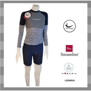 ชุดว่ายน้ำผู้หญิง swim world by BSC streamline ลดเยอะมาก(เสื้อ+กางเกง)มีซับในมีฟองน้ำกันUV