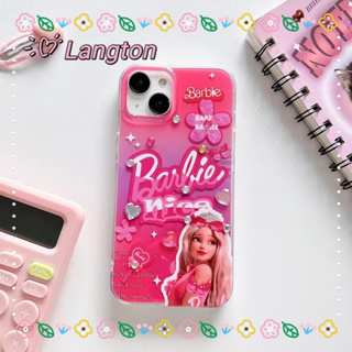 🌈Langton🌸ขาตั้ง ถอดได้ การ์ตูน Barbie iphone 11 14 pro max เส้นขอบโปร่งใส ป้องกันการหล่น ขอบเต็ม case for iPhone 12 13