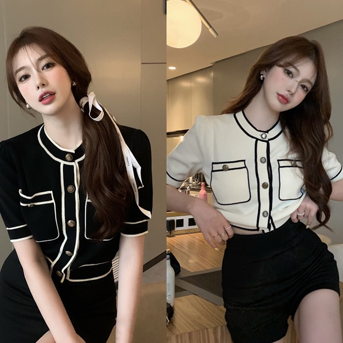 mimi&didi 47109 เสื้อครอป ท๊อป แขนสั้นผู้หญิง เสื้อผ้าแฟชั่น สวยหรูดูแพง น่ารัก