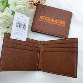 กระเป๋าสตางค์ชาย แบบบาง ไม่มีไส้ SLIM BILLFOLD WALLET (COACH C6701) หนังแท้สีน้ำตาล