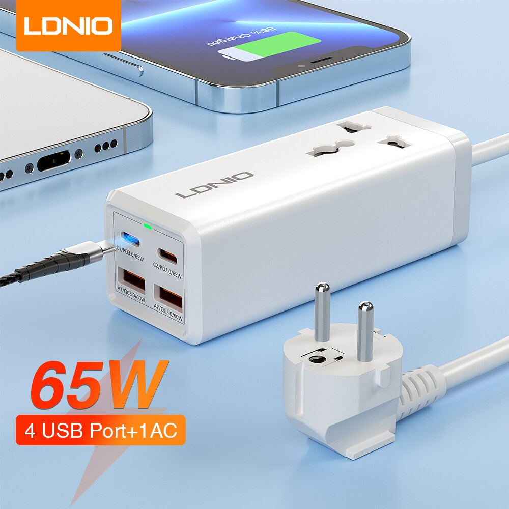 หัวชาร์จเร็ว LDNIO SC1418 65W Turbo Power Engine รางปลั๊กไฟ เดสก์ท็อป USB C มือถือ แท็บเล็ต แล็ปท็อป
