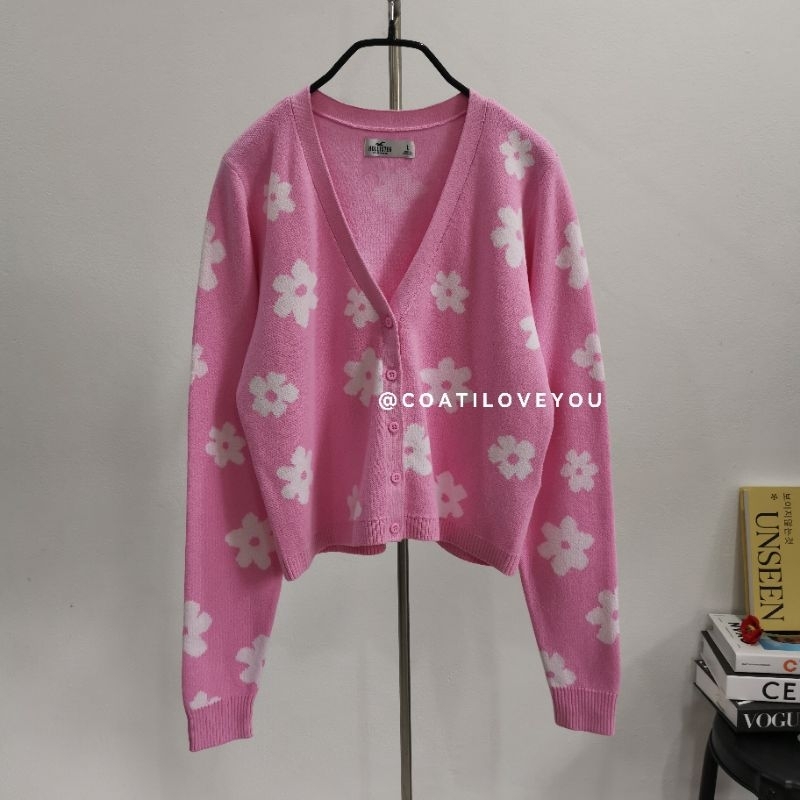 HOLLISTER​ PINK​ FLOWER​ KNIT CARDIGAN​