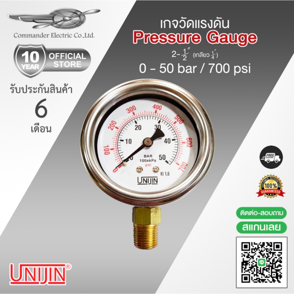Pressure gauge เกจแรงดัน 0 - 50 Bar / 700 Psi
