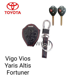 ซองหนังหุ้มรีโมทกุญแจรถรุ่น Toyota Vigo Vios Altis Yatis Fortuner 3,4ปุ่มพร้อมพวงกุญแจ