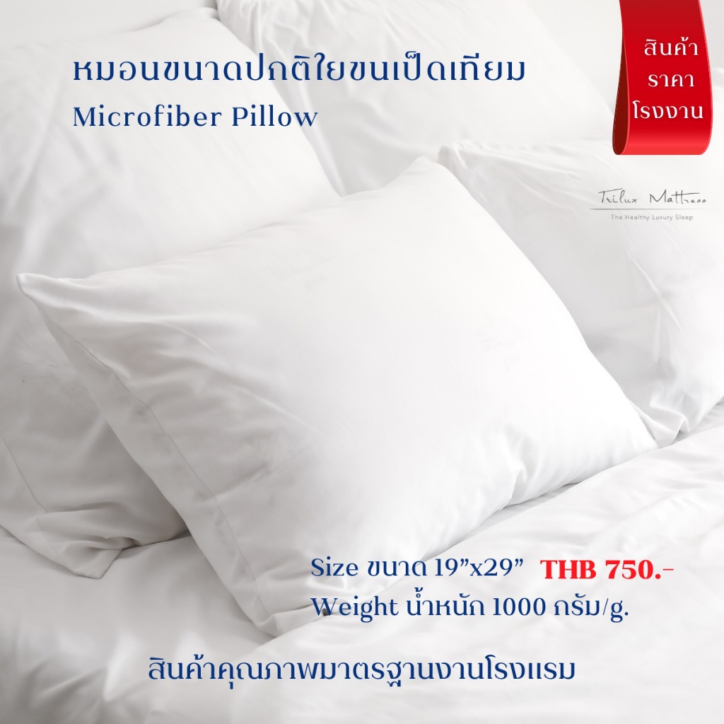 หมอนขนเป็ดเทียม 1000g 19x29  ให้ความสัมผัสนุ่มละมุน   Microfiber pillow - Super soft 1000g 19x29