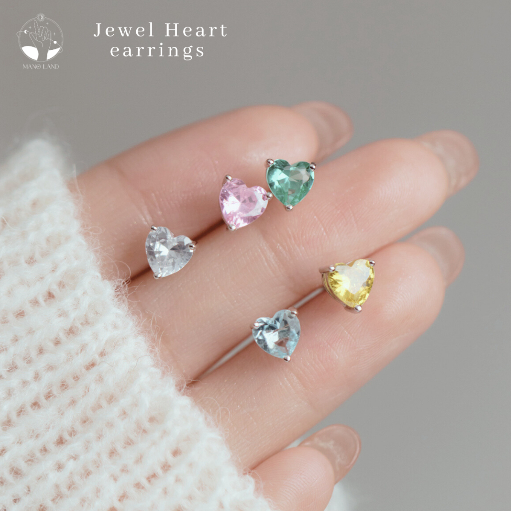 MNL💗Jewel Heart ต่างหูหัวใจมุ้งมิ้ง น่ารักหวาน แบบแป้น เครื่องประดับแฟชั่น ผู้หญิง เงินแท้925 คริสตัล มินิมอล เกาหลี - รูปที่ 5