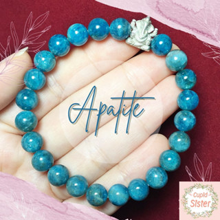 CupidSister สร้อยข้อมือหิน อพาไทต์ อะพาไทต์ Apatite สีฟ้า ร้อยชาร์มเงินพระพิฆเณศ หินแห่งแรงบันดาลใจ ข้อมือหิน ขนาด 8 มิล