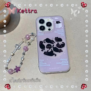 💜Kettra💜สไตล์สร้อยข้อมือ การ์ตูน สีม่วง iPhone 11 14 pro max ป้องกันการหล่น ขอบเต็ม เส้นขอบโปร่งใส case for iPhone 12 13