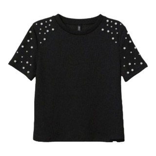 H : Black Beaded Top เสื้อยืดดำติดมุก