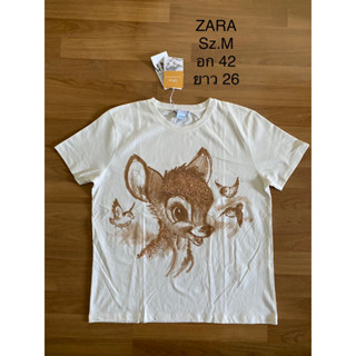 เสื้อยืด ZARA ของแท้💯 Sz.M สีขาวครีม ของใหม่ ป้ายห้อย