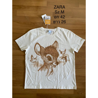 เสื้อยืด ZARA ของแท้💯 Sz.M สีขาวครีม ของใหม่ ป้ายห้อย