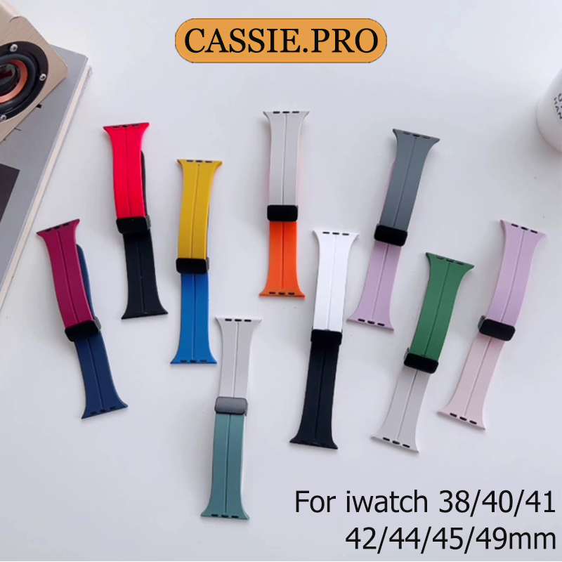 การจับคู่สีสายรัดเหมาะสำหรับ iWatch 11/10 9 8 7se 6 5 3 2 1 สายซิลิโคนแม่เหล็กพับสาย 49mm46mm45mm44mm42mm41mm40mm38mm