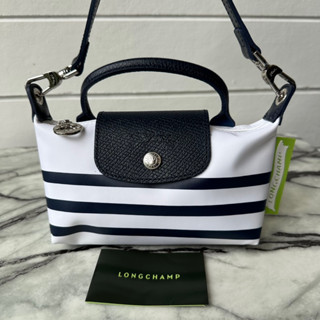 💚แท้💯พร้อมส่ง💚LC Longchamp Le Pliage Striped Pouch สี : Navy/White