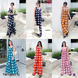 👗Pfashion [ส่งไว!!🚛] P14943 จั๊มสูทขายาวอกสม็อกลายจุดใหญ่