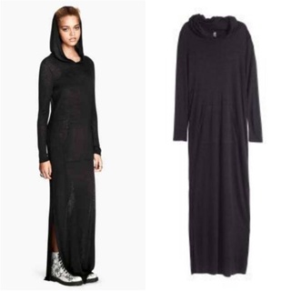 H : Black Hooded Maxi Dress