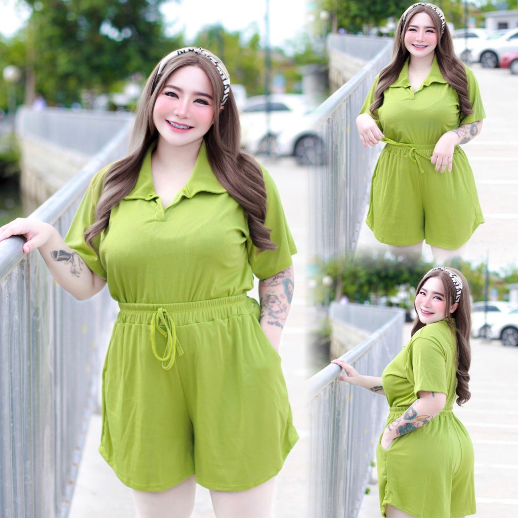 C3ครอปสั้น CVC ชุดเซ็ตขาสั้น ครอปสั้นสาวอวบ-สาวอ้วน ผ้าร่องcvcใส่สบาย ไม่หนา ไม่บาง ฟรีไซซ์ อก 46-52 "ยาว 19"