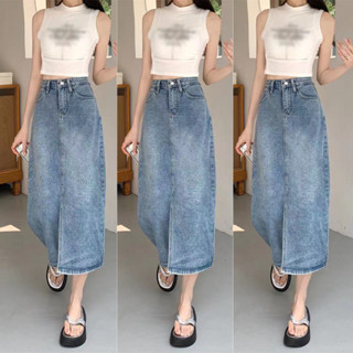 Fashion Denim skirts กระโปรงยีนส์ผู้หญิง กระโปรงยีนส์ยาวผ่าด้านหน้า