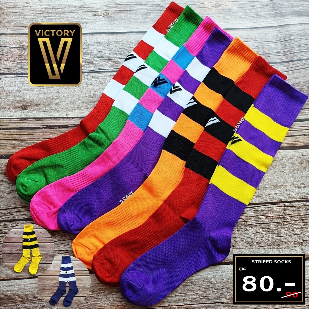 ถุงลายคาดฟรีไซส์ผู้ใหญ่ แบบยาว-ไม่มีกันลื่น VICTORY รุ่น STRIPED SOCKS