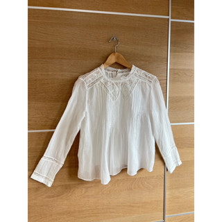 Cotton ขาวสะอาดงานญี่ปุ่นแต่งลูกไม้ปักฉลุ ทรงคล้าย zara อก 36 ยาว 222 Code: 1071(7)