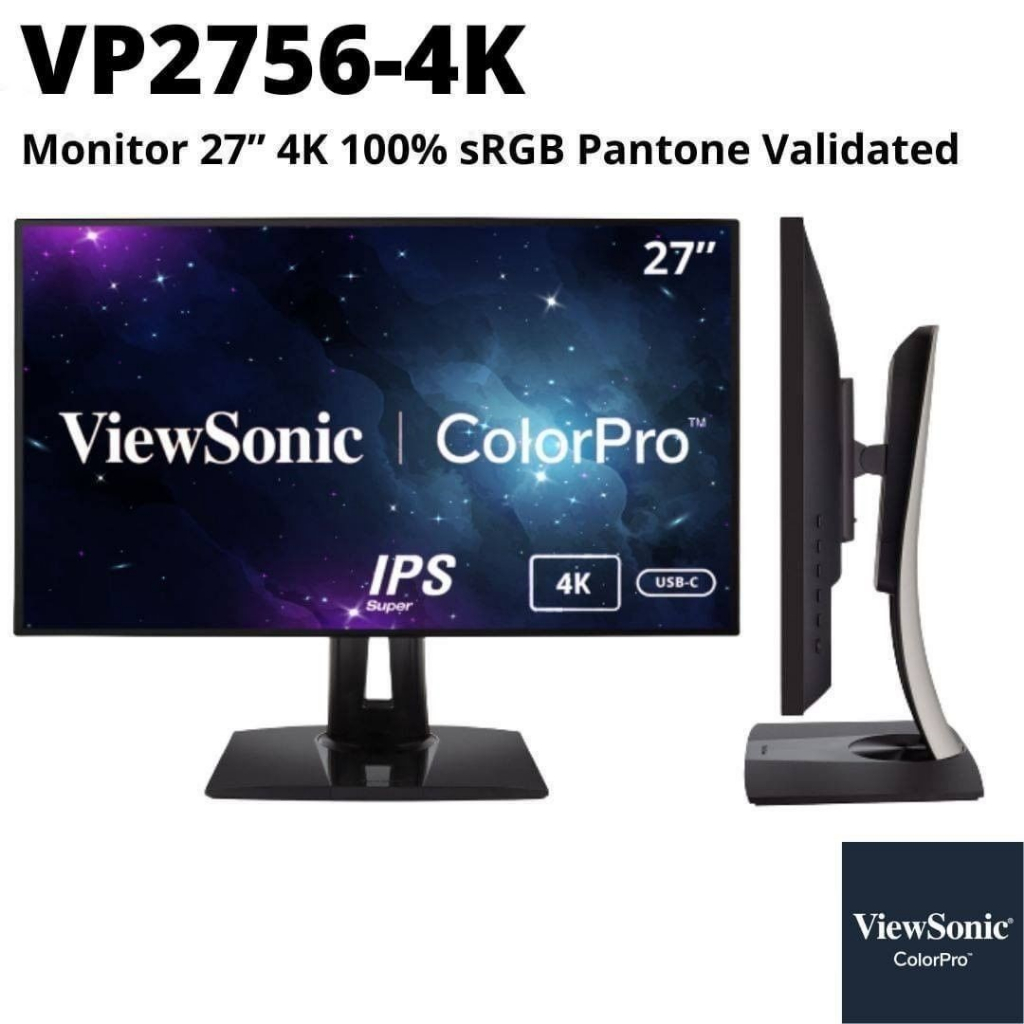 ViewSonic VP2756-4K 27 Inch Premium IPS 4K Monitor with Ultra-Thin Bezels, HDMI, DisplayPort and USB Type C
