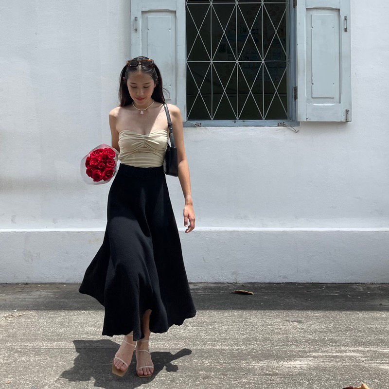 กระโปรงยาวสีดำ Primarma | organic cotton circle skirt (black color)