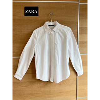 ZARA x cotton x shirt x XS คอแต่งฉลุทรงสุภาพ ดีเทลสวย อก 34 ยาว 24 Code: 1073(7)