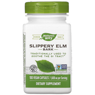 เปลือกไม้สลิปเปอรี่ เอล์ม Natures Way, Slippery Elm Bark, 400 mg, 100 Vegan Capsules