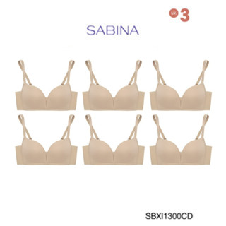 SABINA BRALESS เสื้อชั้นใน (Set 6 ชิ้น) Invisible Wire (ไร้โครง) รุ่น Modern V รหัส SBXI1300CD สีเนื้อเข้ม