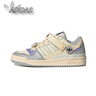 Adidas Forum Low Velcro กันลื่นดูดซับแรงกระแทกรองเท้าผ้าใบ Beige Grey Purple ของแท้ 100%