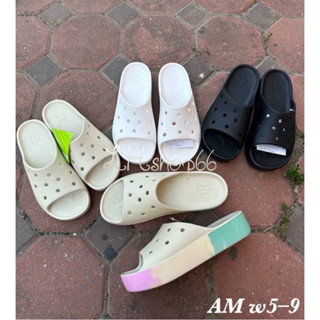 Croc Classic Platform Slide Sz.w5-w9 มี 6 สีรองเท้าแตะแบบสวมสําหรับผู้หญิงสุภาพสตรี