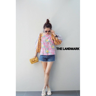 📌ทักก่อนสั่ง📌เสื้อคอเหลี่ยม ตัดต่อลาย แขนตุ๊กตา  อก38” Thelandmark