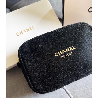 (แท้/พร้อมส่ง) Chanel Beaute Black Glitter Makeup Pouch มีกล่อง