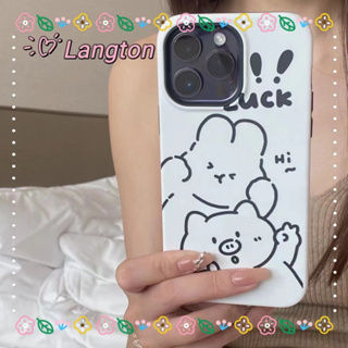 🌈Langton🌸การ์ตูน กระต่าย สีขาว เรียบง่าย iphone 11 14pro max ป้องกันการหล่น ขอบเต็ม เส้นขอบโปร่งใส case for iPhone 12 13