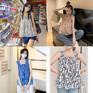 เสื้อสายเดี่ยว สายสม็อค  ลายดอกไม้ สไตล์เกาหลี น่ารักๆ ใส่สบ…