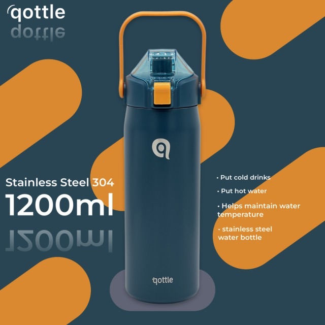 กระบอกน้ำเก็บอุณหภูมิร้อน-เย็น (Qottle cylindrical head) ขนาด 1.2 ลิตร ผลิตจากสแตนเลส 304 แข็งแรงทนท