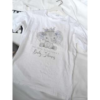 เสื้อยืดสีขาว ลายน่ารัก มือสอง