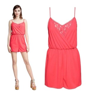 H: Coral Neon Short Wrap Romper