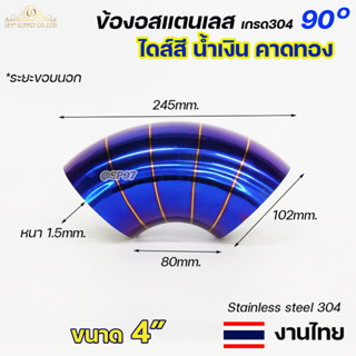 ข้องอสี ขนาด 4นิ้ว หนา1.5มิล ข้องอน้ำเงินคาดทอง ปลายท่อไอเสีย ปลายท่อสีน้ำเงิน ปลายท่อไทเท (ราคา1ชิ้น) งานไทย