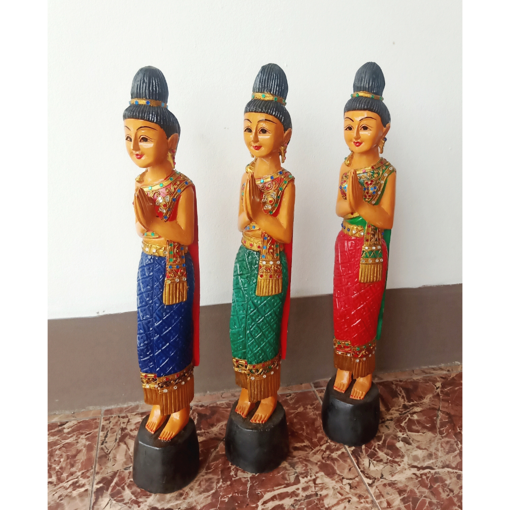 ตุ๊กตาไม้นางไหว้ นางสวัสดี ไม้เเกะสลักนางไหว้ woodcraved statue, Sawasdee lady wooden statue