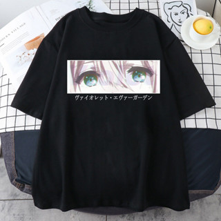 Violet Evergarden อนิเมะ Violet, Eve, Gaden eye print เสื้อยืดคอกลมแขนสั้นบาง