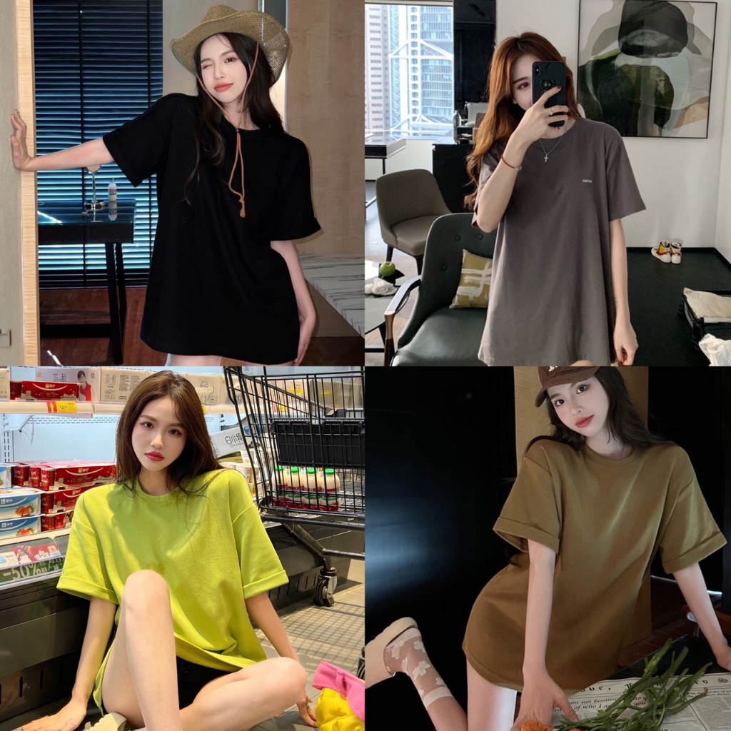 เสื้อยืดผู้หญิงแฟชั่น ส่วนยาวหลวมของเวอร์ชั่นเกาหลี สีพื้น เสื้อยืด ใส่สบาย รหัส128